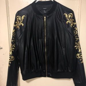 Faux leather bomber